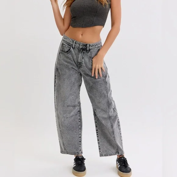 NWT Cello Denim Washed Grey Barrel Horseshoe Relaxed Fit Jeans Pants - Picture 9 of 10